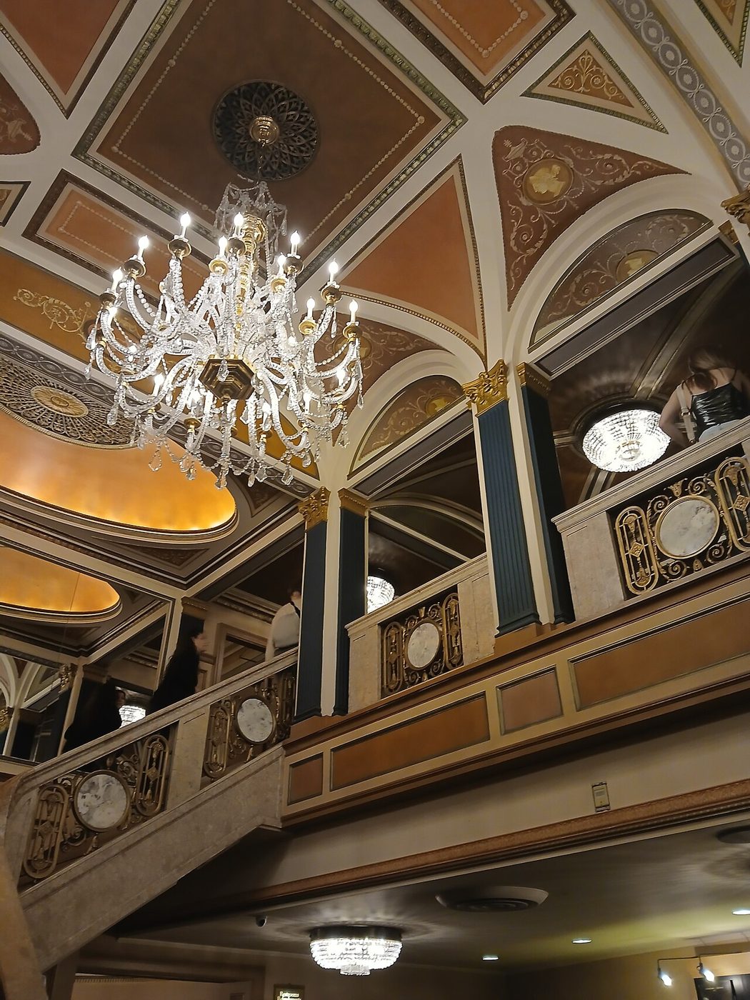 Boxes and balcony ornament inside the Broadway Theatre at 53rd Street in Manhattan, May 2025