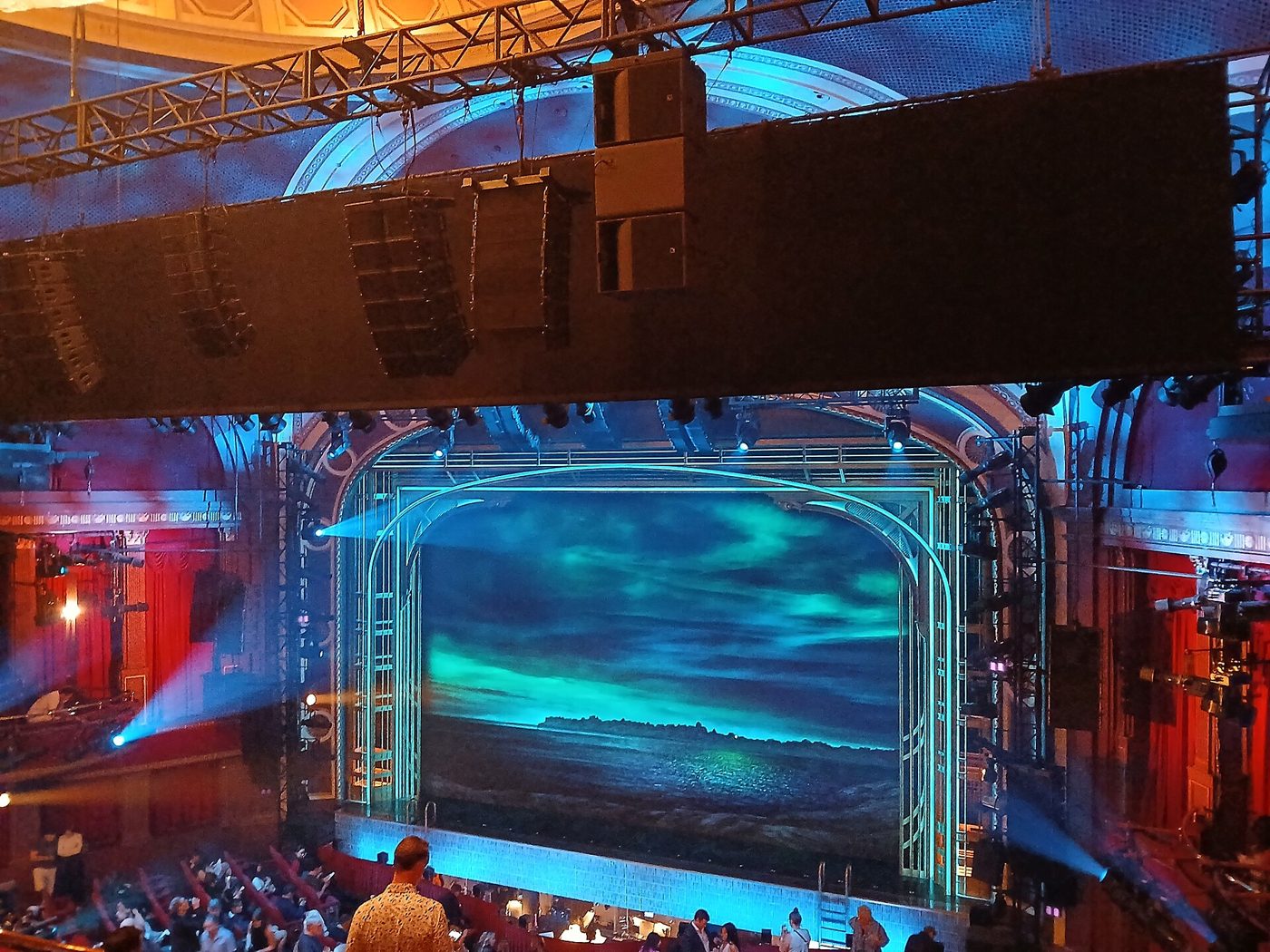 The view of the stage from the orchestra of the Broadway Theatre in Manhattan, May 2025