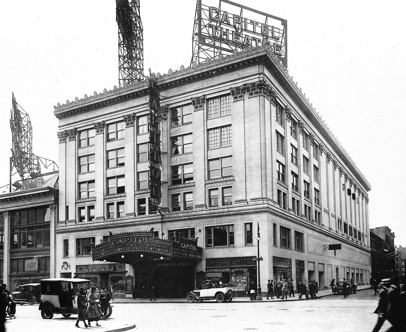 The Capitol Theatre at the southwest corner of Broadway and 51st Street in 1920, the site of the Gershwin Theatre in Manhattan