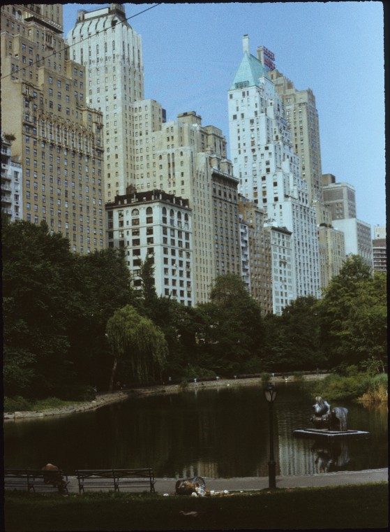 Central Park South buildings including Hampshire House, Trump Parc and Trump Parc East seen from Central Park in Manhattan