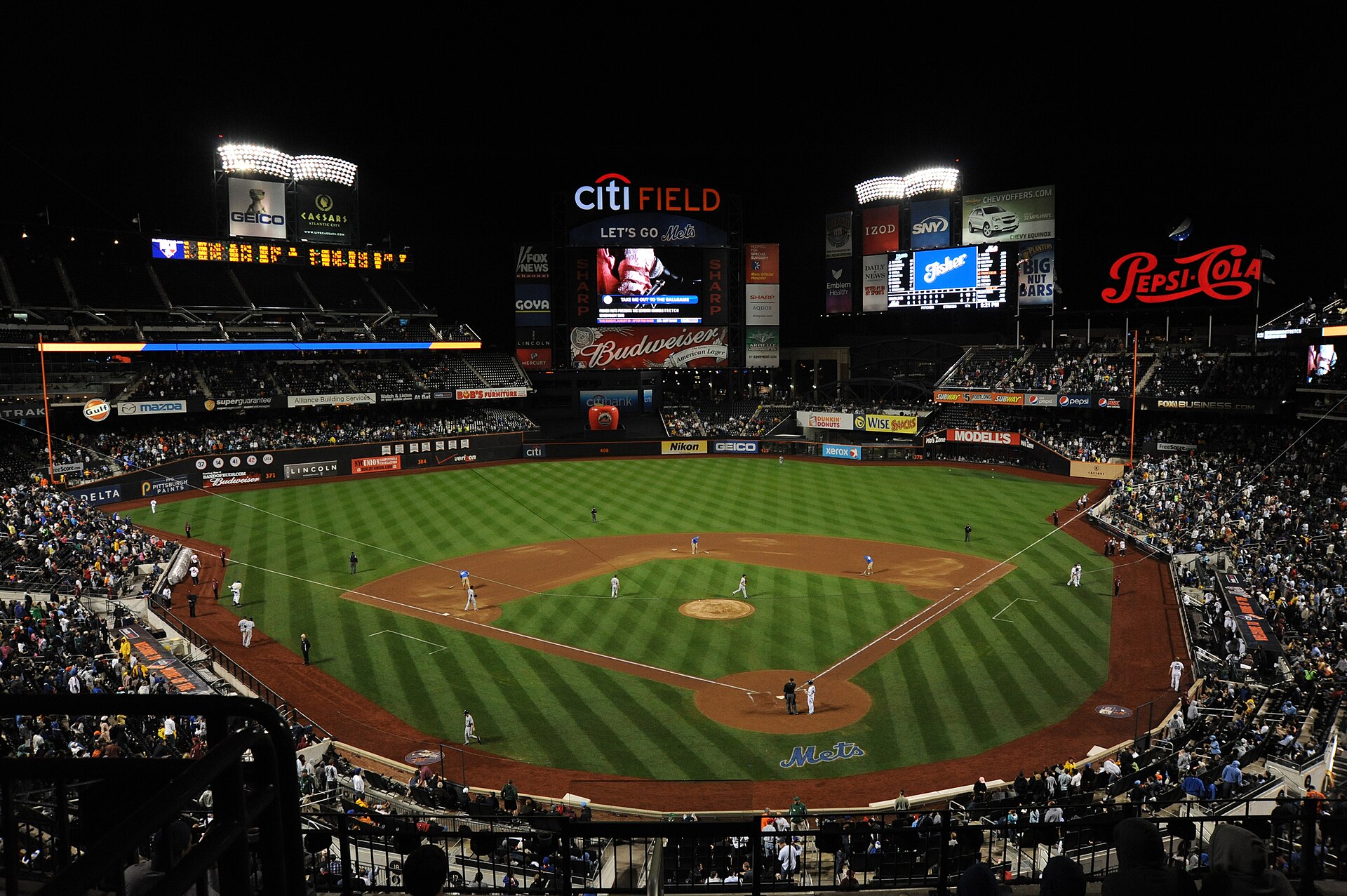 Citi Field at night during a game, seen from the upper deck
