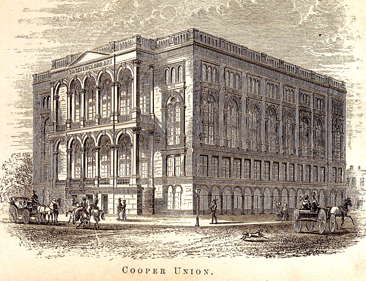 Engraving of the Cooper Union building from Miller's New York As It Is, published in the 1860s.