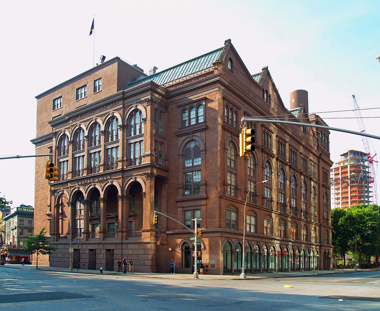 The Cooper Union Foundation Building at Cooper Square, its brownstone facade rising above Astor Place.