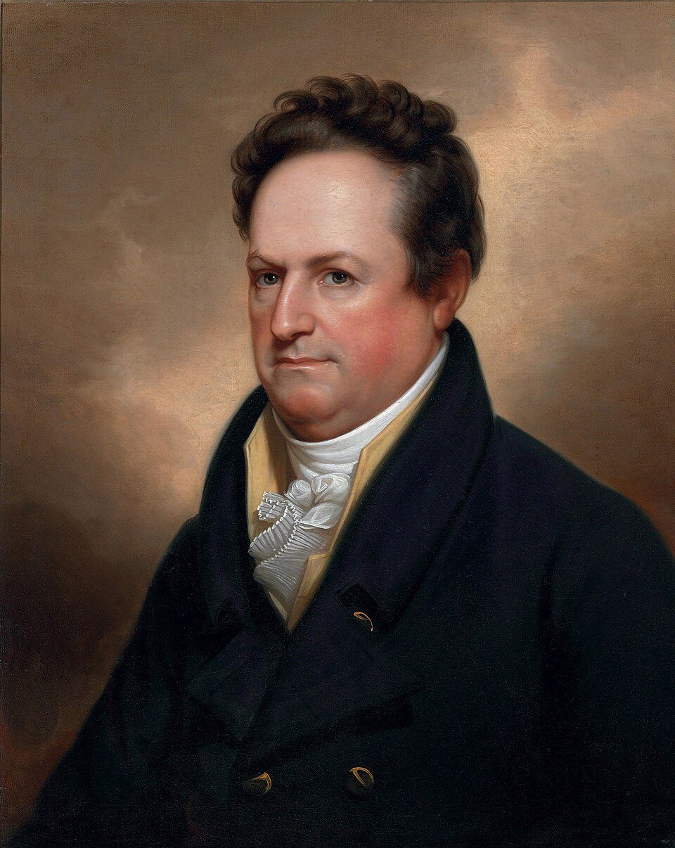Portrait of DeWitt Clinton in a dark coat and white cravat, painted by Rembrandt Peale