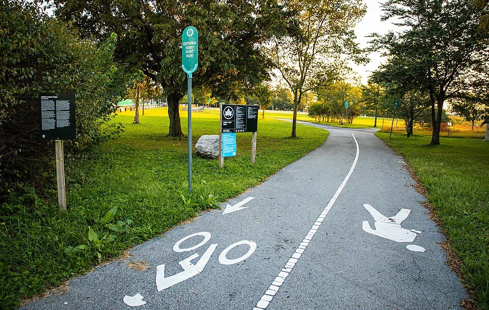 Bike path and walking path through Ferry Point Park in Throggs Neck, the Bronx, September 2023