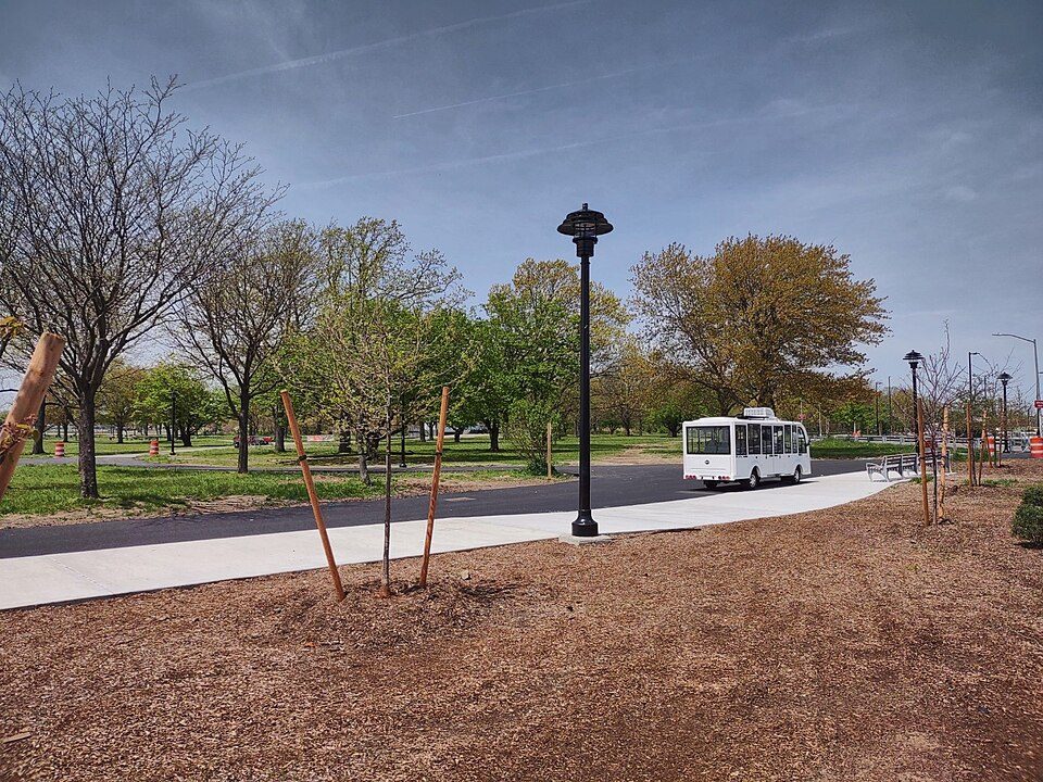 Walking path and park lawn at Ferry Point Park in the Bronx in 2022