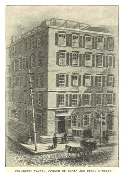 Engraving of Fraunces Tavern at the corner of Broad and Pearl Streets, 1893