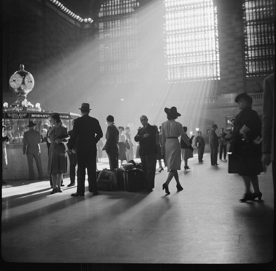 Sunlight streaming into the Main Concourse of Grand Central Terminal in 1941.