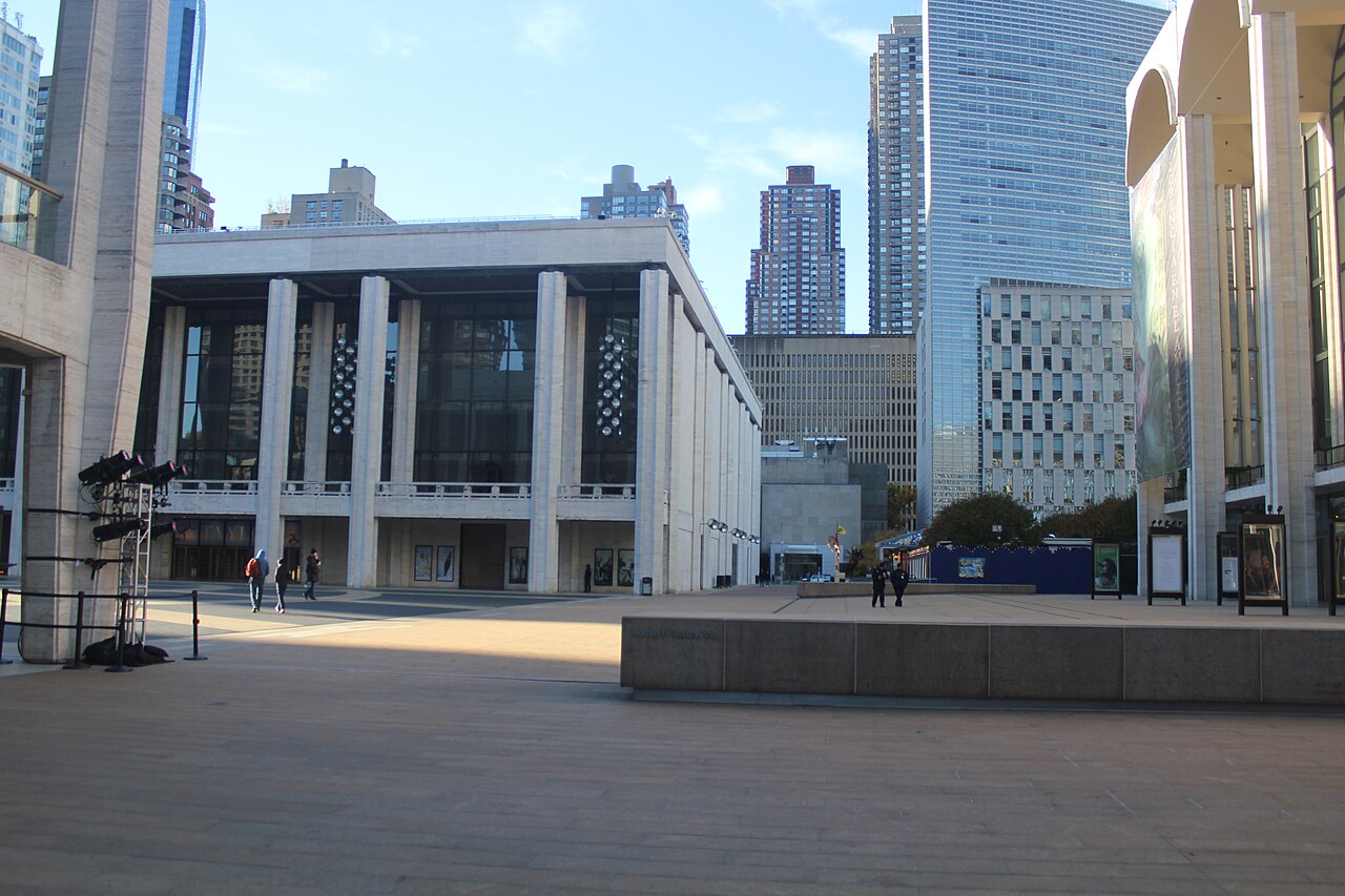 David Geffen Hall, the David H. Koch Theater and the Metropolitan Opera House around the plaza at Lincoln Center in November 2023