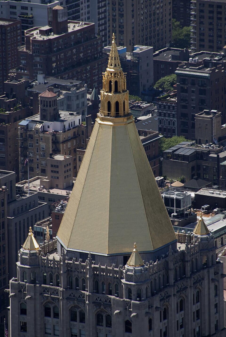 Gold-toned pyramidal roof of the New York Life building