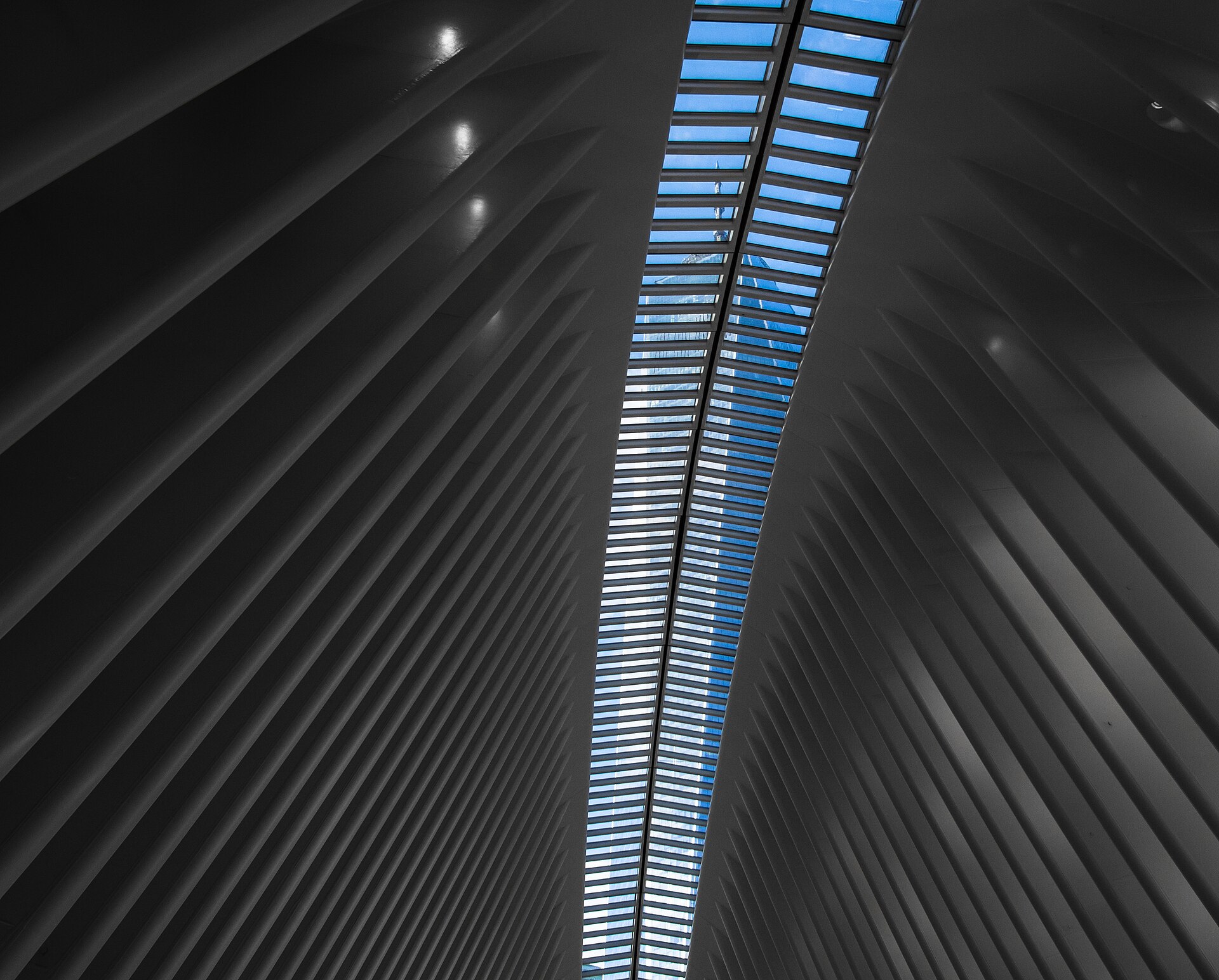 One World Trade Center seen through the Oculus ceiling window