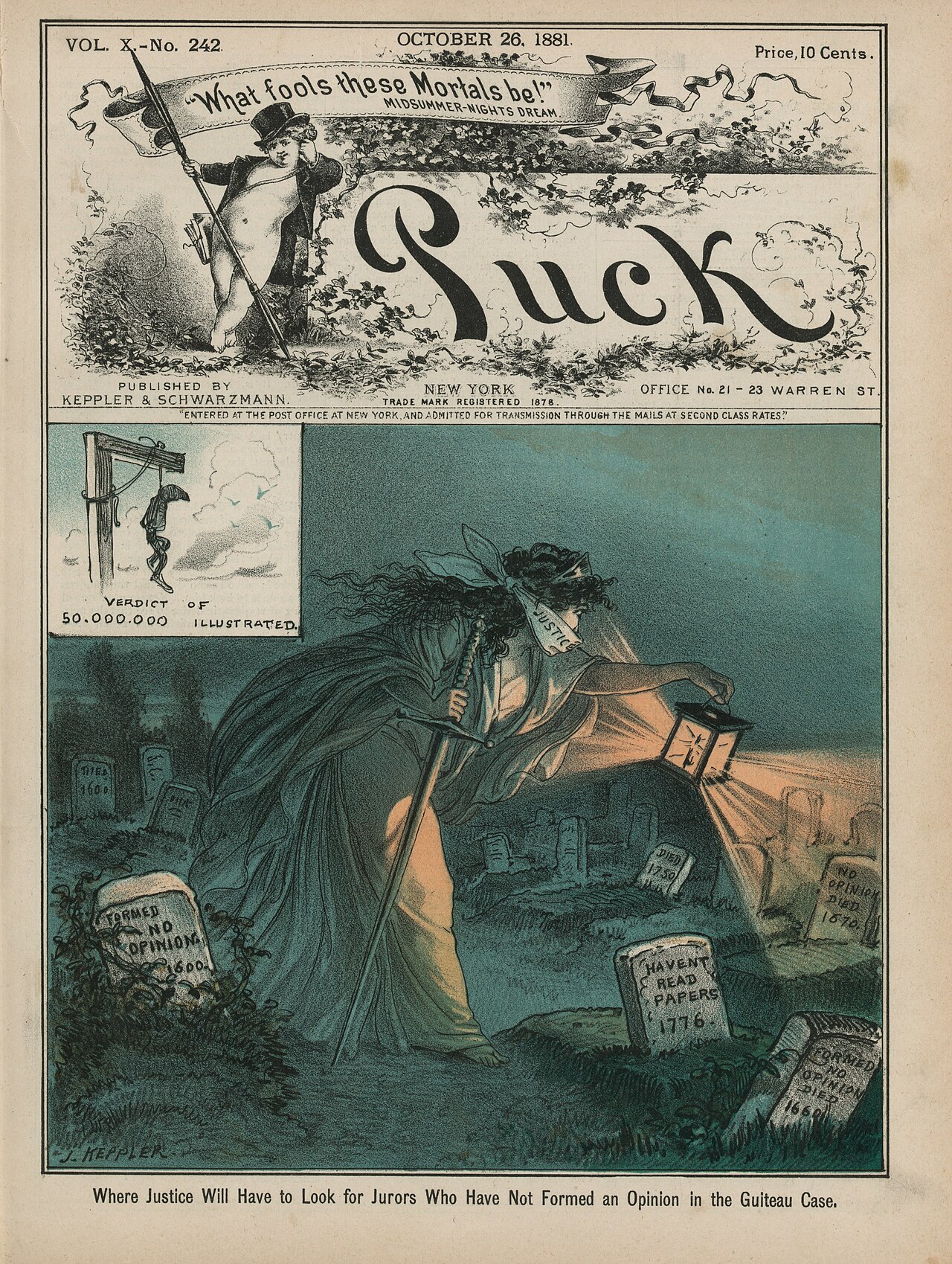 The cover of Puck magazine from October 26, 1881, drawn by Joseph Keppler.