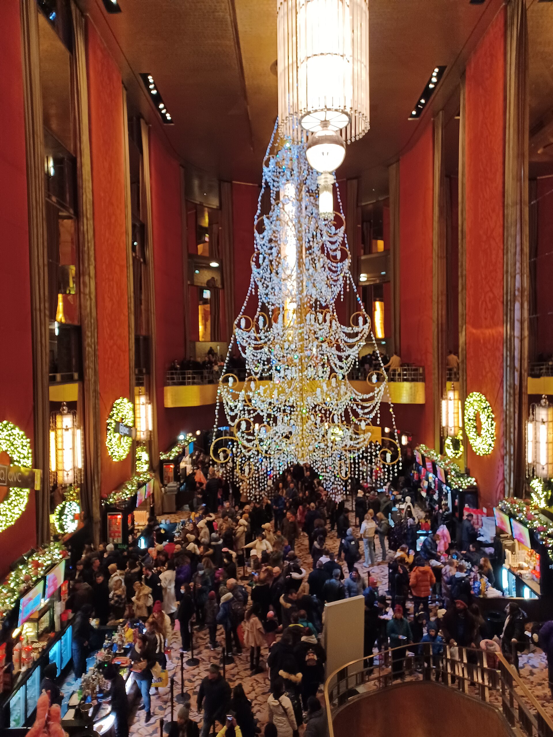 The Grand Foyer of Radio City Music Hall decorated for Christmas