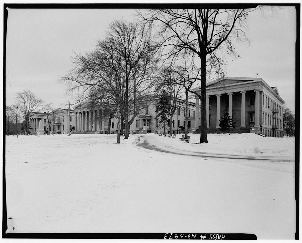 Historic view of the Greek Revival buildings at Sailors’ Snug Harbor.