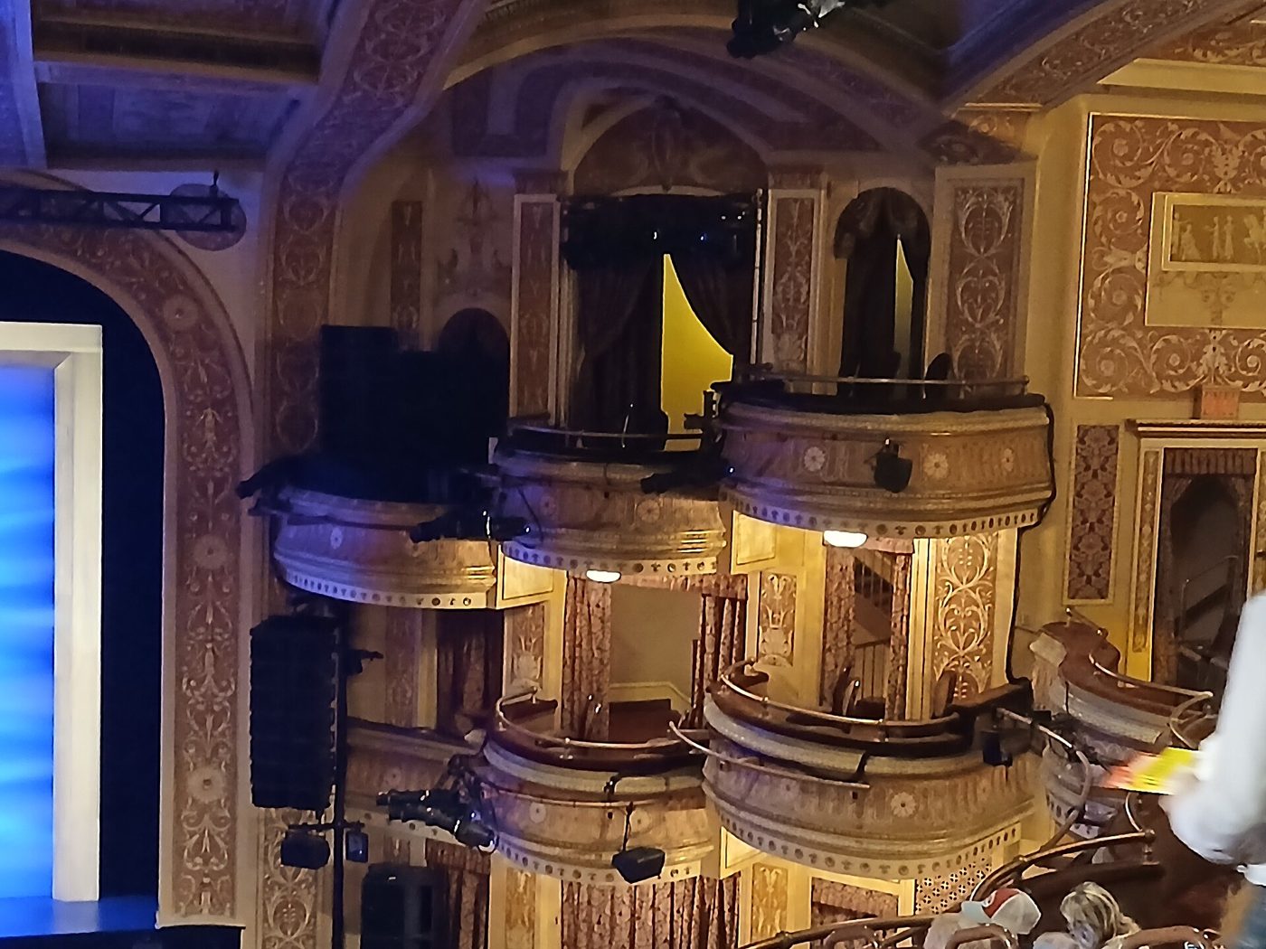 Box seats and the proscenium inside the Winter Garden Theatre in Manhattan, August 2025