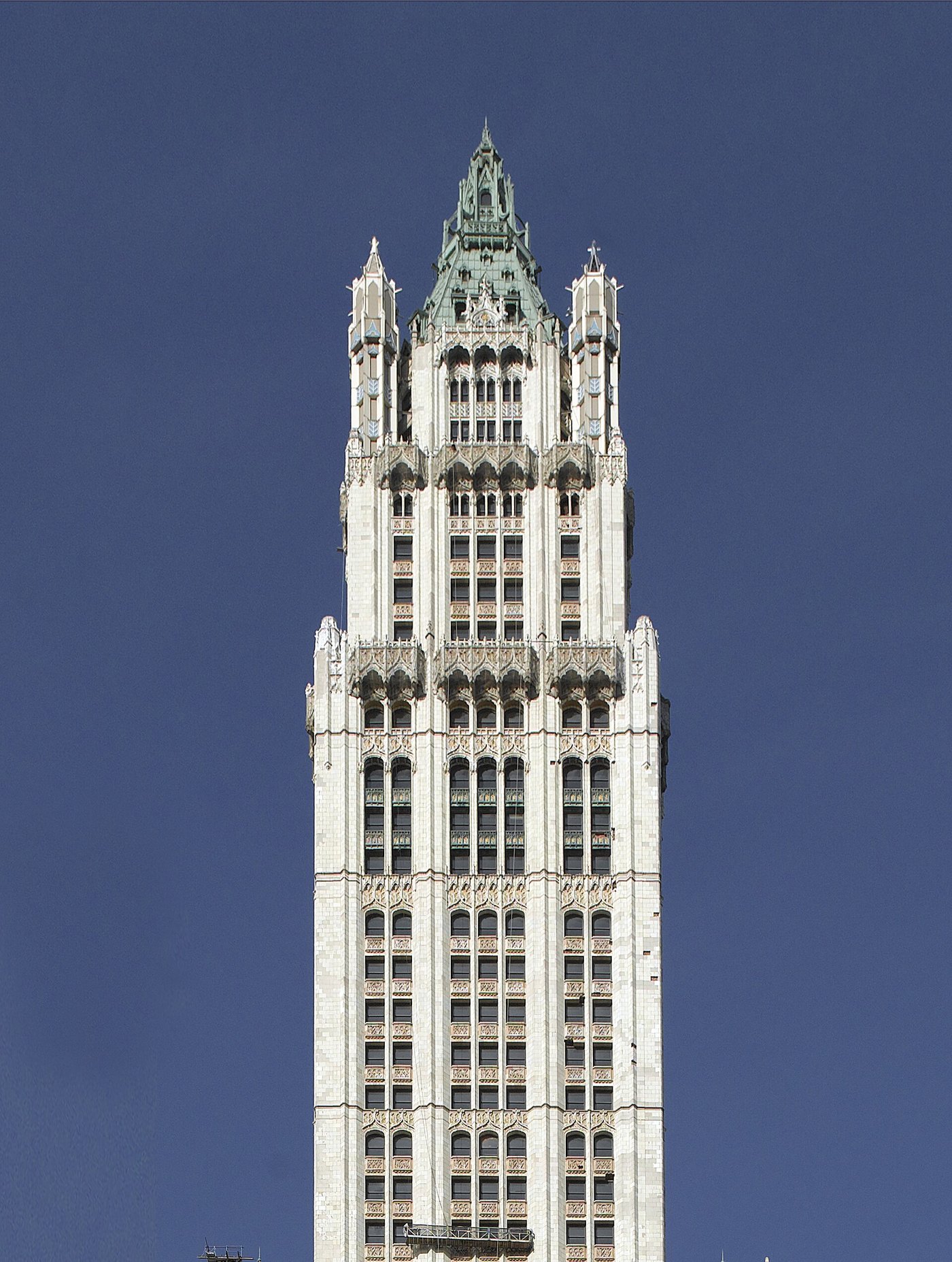 The upper tower of the Woolworth Building in 2009.